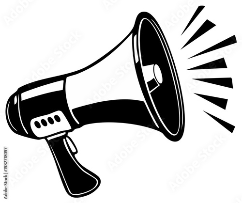 Black and white megaphone illustration to convey announcements and communications