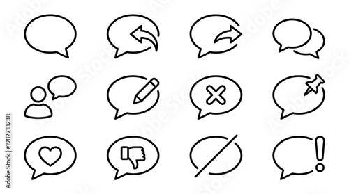 Vector Icon Set of Speech Bubbles and Dialogue Symbols for Communication and Messaging Apps