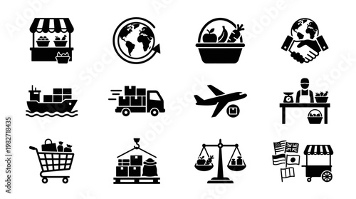 Set of Environmental and Industrial Icons in Flat Style for Sustainable Development