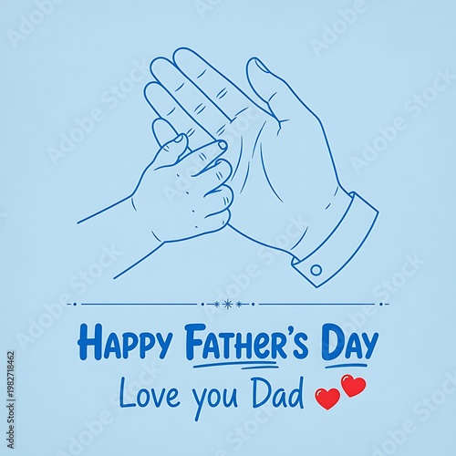 Happy father's day greeting card with a sketch of a father and child's hands touching