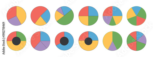 Pie chart icons set with one to six segments for infographics data visualization business analytics and reporting vector illustration