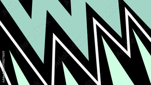 Vibrant Geometric Zigzag Pattern Design with Contrasting Mint Green, Black, and White Lines Creating a Modern Abstract Background