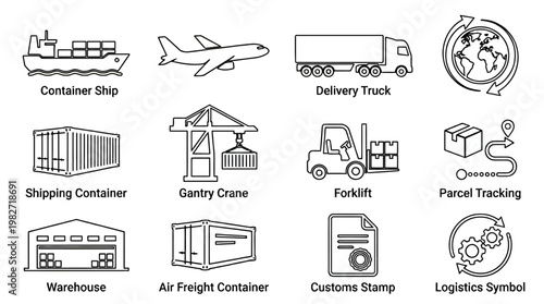 Vector Illustration of Logistics and Shipping Services With Cargo, Vehicles, and Containers