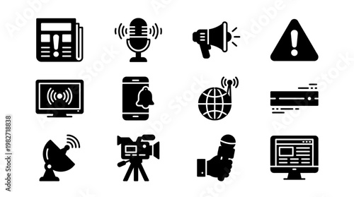 Set Of Communication And Media Icons For Digital Technologies And Networking