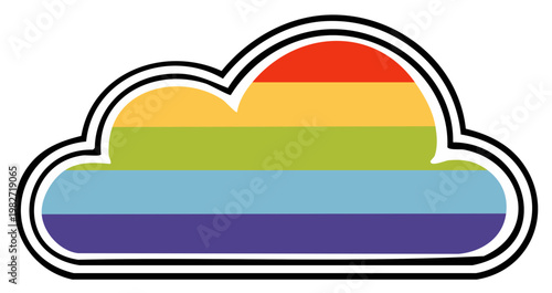 Abstract Cloud Shape with Vibrant Rainbow Stripes Inside and Black Outline