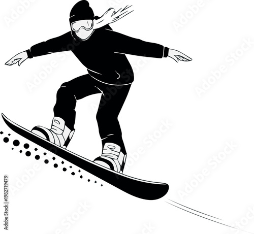 Snowboarder jumping silhouette on mountain slope