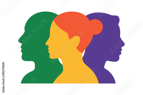 A vibrant illustration of three colorful human silhouettes representing diversity and inclusivity