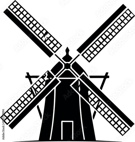Windmill emblem with sails and doorway