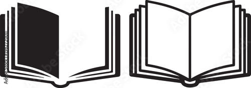 Two books one closed one open a simple black and white illustration