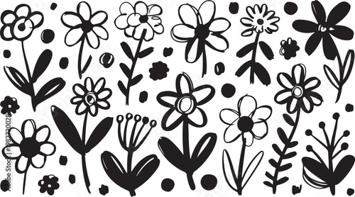 Flower sketches grid collection