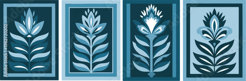 Cyanotype botanical prints four delicate fern impressions on textured paper