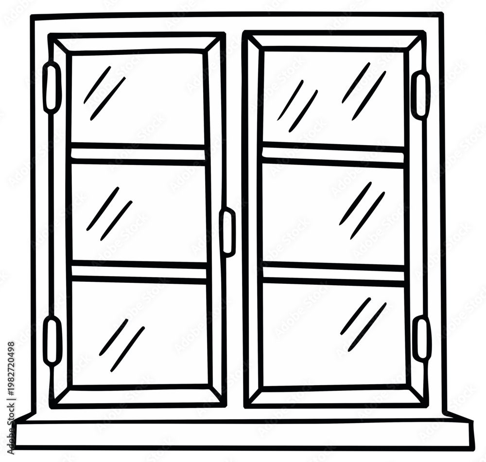 Fototapeta premium Simple Outline Drawing of a Double Pane Window with a Sill