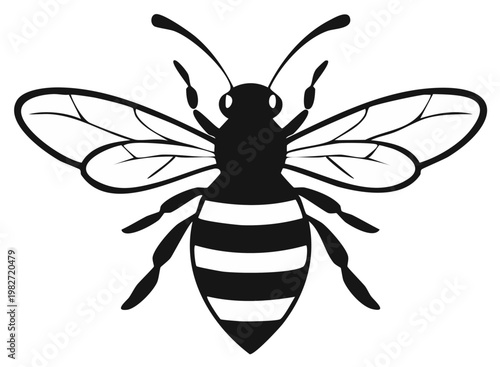 Silhouette illustration of a bee, isolated on white background