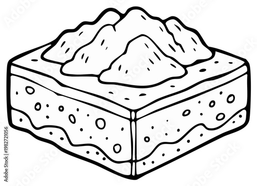 Isometric Line Drawing of a Hill or Mountain Topographic Block for Geology Education