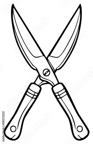 Illustration of crossed garden shears, outline, gardening tool