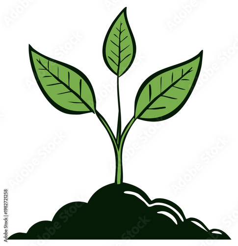 Green Sprout Growing in Dark Soil Simple Illustration