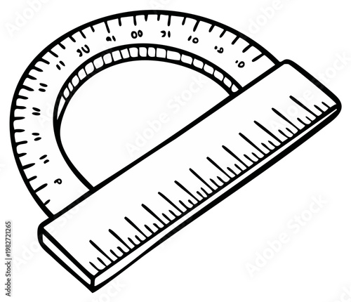Illustration of a protractor and ruler, geometric drawing instruments.