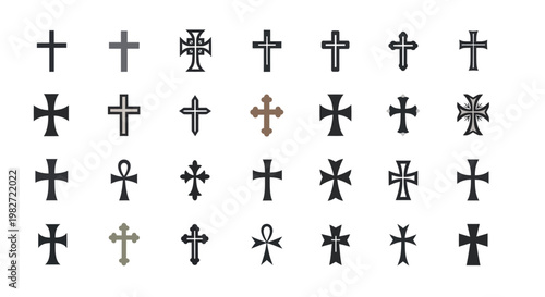 Diverse Cross Symbols Collection: Religious Icons, Faith, Spirituality, Christian & Ancient Motifs