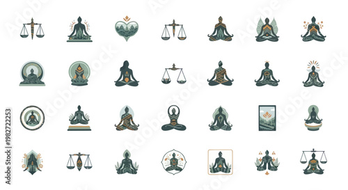 Spiritual Icons: Meditation, Buddha, Yoga, Balance, Harmony, Zen, Mindfulness, Serenity