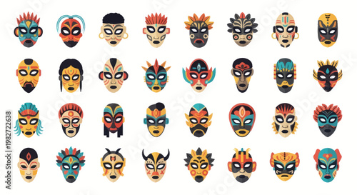 Vibrant Tribal Masks Collection: African, Indigenous, Ethnic Art - Decorative Faces