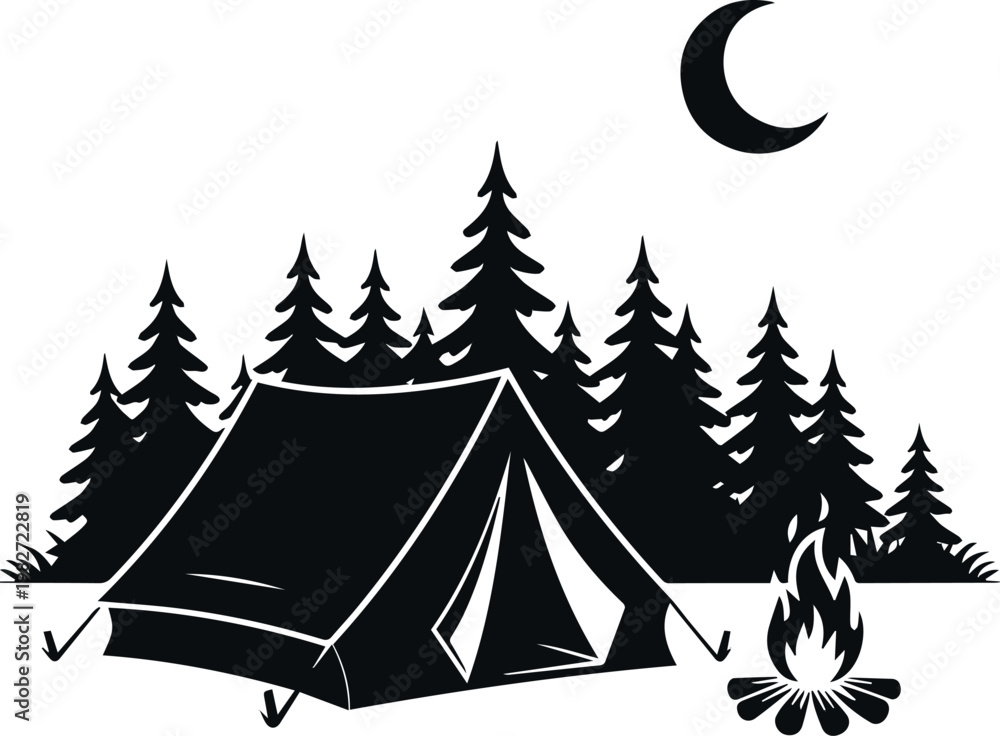 Obraz premium Solo backpacking campsite with tent and fire