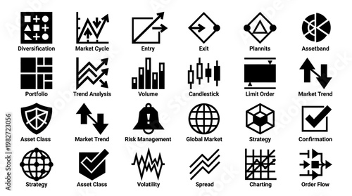 Business Analysis and Market Trends Icon Set for Financial Data Visualization