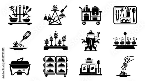 Set of Elegant Restaurant And Dining Icons in Flat Design Style