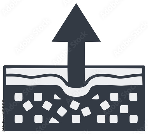 Illustration showing skin lifting process concept with arrow indicating lifting effect of cosmetology or beauty care treatment