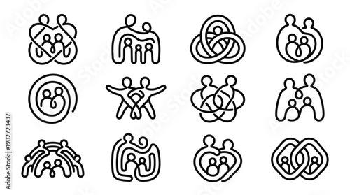 Vector Illustration of Diverse Intertwined People Icons for Community and Connection Themes