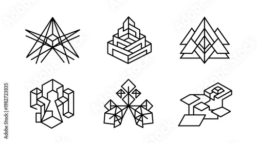 Vector Icon Set Featuring Geometric Star Snowflake Tree and Building Abstract Symbols