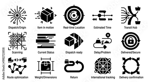 Icons Set of Dispatch, Navigation, and Technology Symbols for User Interface Design