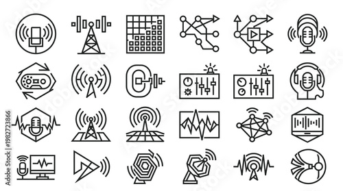 Set of Icons Representing Wireless Connectivity and Communication Technology