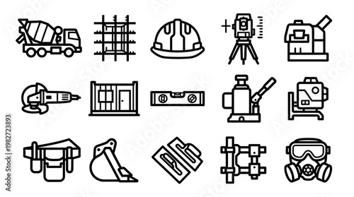 Vector Icon Set of Construction Tools and Safety Equipment for Building Projects