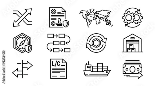 Set of Business Icons Including Logistics Environment and Technology Symbols