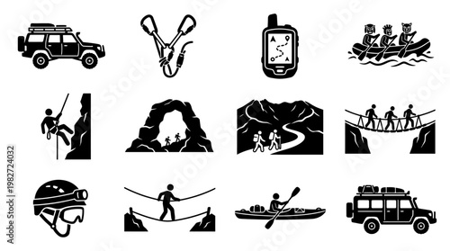 Set of Adventure and Outdoor Icons for Travel and Exploration Apps