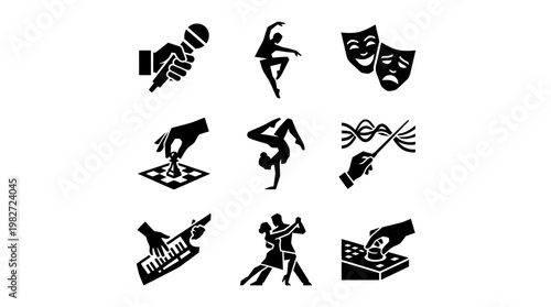 Set of Artistic Dancer Icons in Silhouette Style for Creative Design Projects
