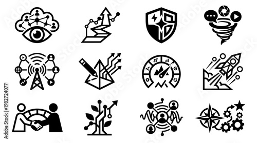Icon Set of Security, Technology, and Communication Symbols for Digital and Data Protection