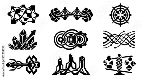 Vector Icon Set of Tribal Tattoos and Symbols for Body Art and Design