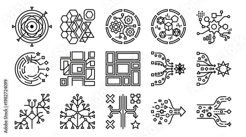 Set of Modern Technology Icons for Digital Communication and Data Sharing