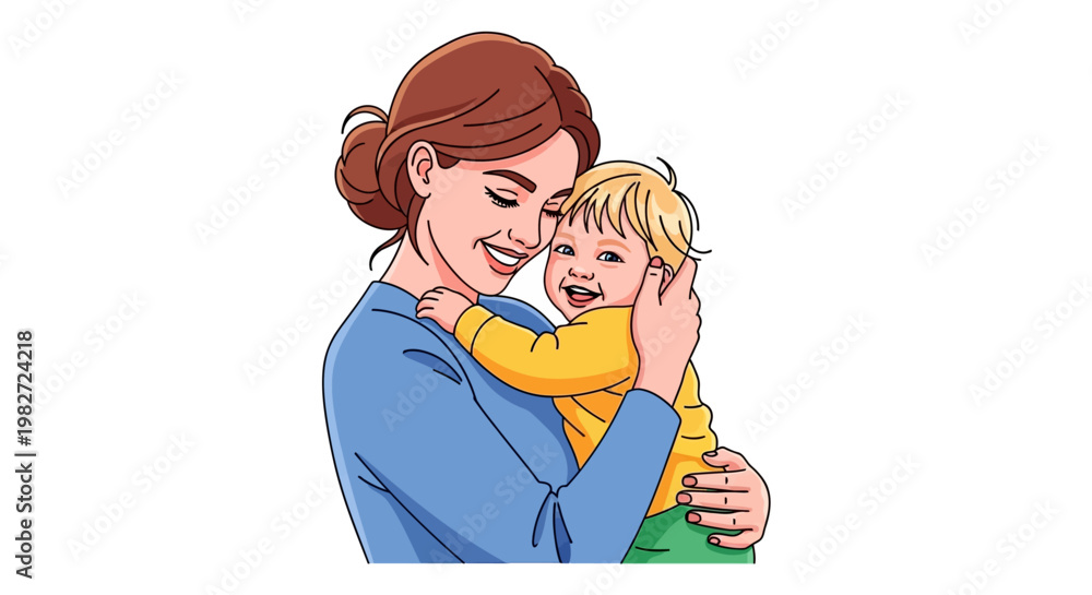 Fototapeta premium Happy Mother Hugging Adorable Laughing Baby