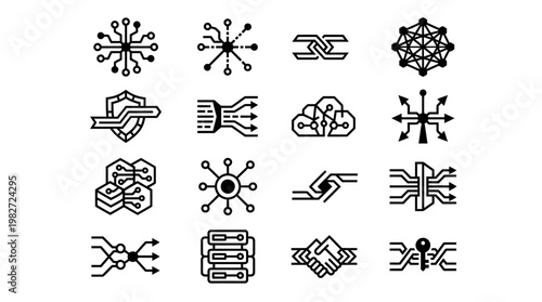 Vector Icon Set of Technology and Data Storage Symbols for Digital and Interface Design