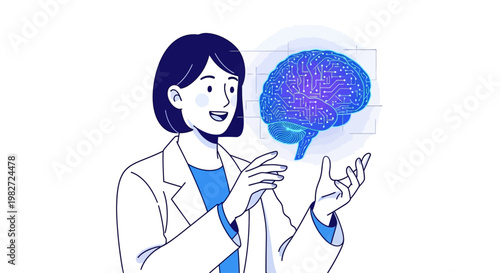 Scientist Or Doctor Examining A Digital Brain Model