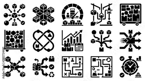 Vector Icon Set of Technology and Data Management Featuring Networking and Connectivity Symbols
