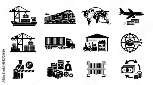 Vector Illustration of Transportation and Supply Chain Elements in Modern Industry Style