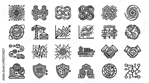 Vector Icon Set of Technology and Business Symbols for Digital Design Projects