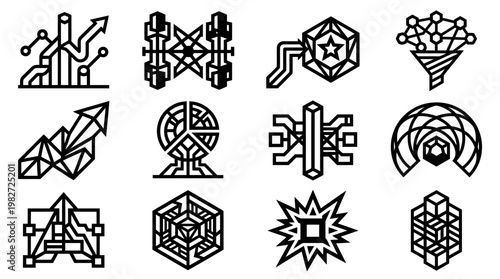 Vector Icon Set Featuring Geometric Abstract Symbols and Modern Design Elements