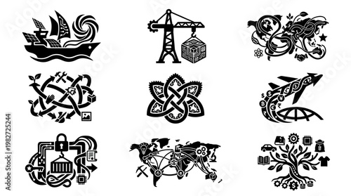 Collection of Diverse Cultural and Environmental Icons for Sustainable Development and Nature Awareness