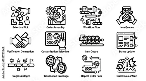 Set Of Business Process Workflow Icons For Workflow Management And Data Flow Diagrams