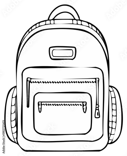 Outline drawing of a versatile backpack featuring multiple compartments and resilient straps for students or travelers with sketch style