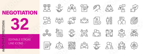 Negotiation icon set. Editable line icons. Vector illustration.